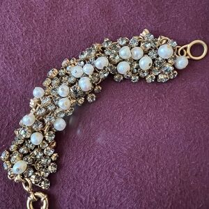J. Crew Gold Crystal and Pearl Embellished Bracelet